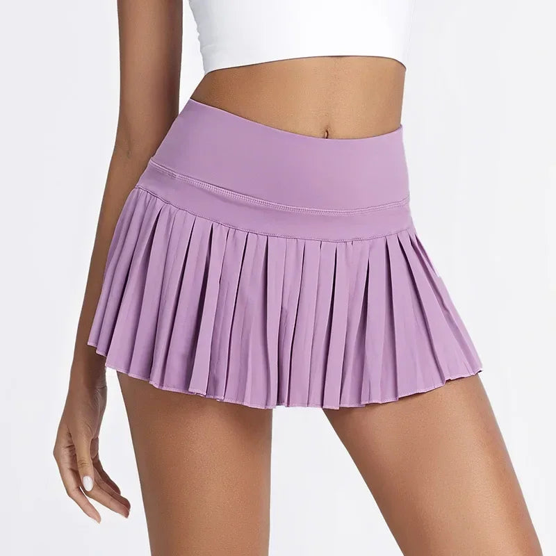 Summer Women's Tennis Pleated Skirt Pants High Waist Double Layer Design Sports Sexy Fitness Yoga Skirt