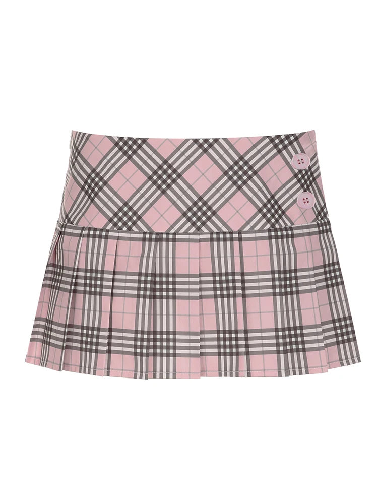 Cuteandpsycho Preppy Style Chic Plaid Skirts Harajuku Buttons Cute Korean Pleated Bottoms for Women Fashion Kawaii Mini Skirts