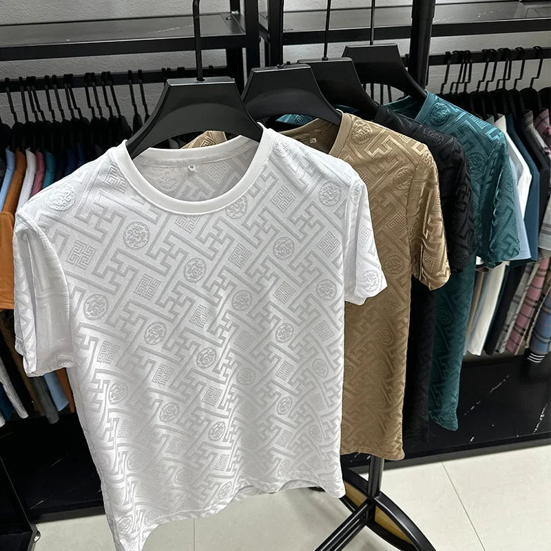 Cartelo  New Brand  Silk Breathable Short Sleeve Men O-neck Tops Fashion Designer 2025Summer Cool Comfortable T-shirt Clothing