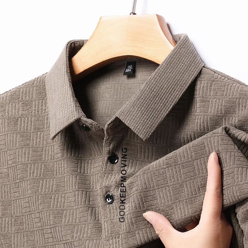 New Men's Business Casual Short Sleeved Shirt with Badge Solid Color Polo Shirt Fashionable Breathable Comfortable Versatile Top