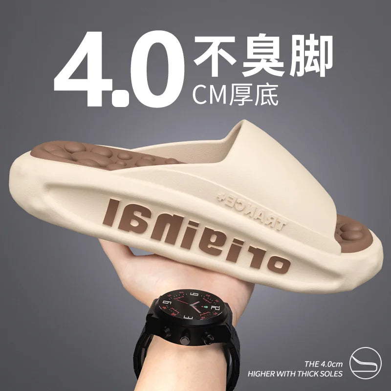 Men Summer Four Season Outdoor Slippers Men and Women Beach Seaside Anti Slip Comfortable Slippers Fashionable One-line Slippers