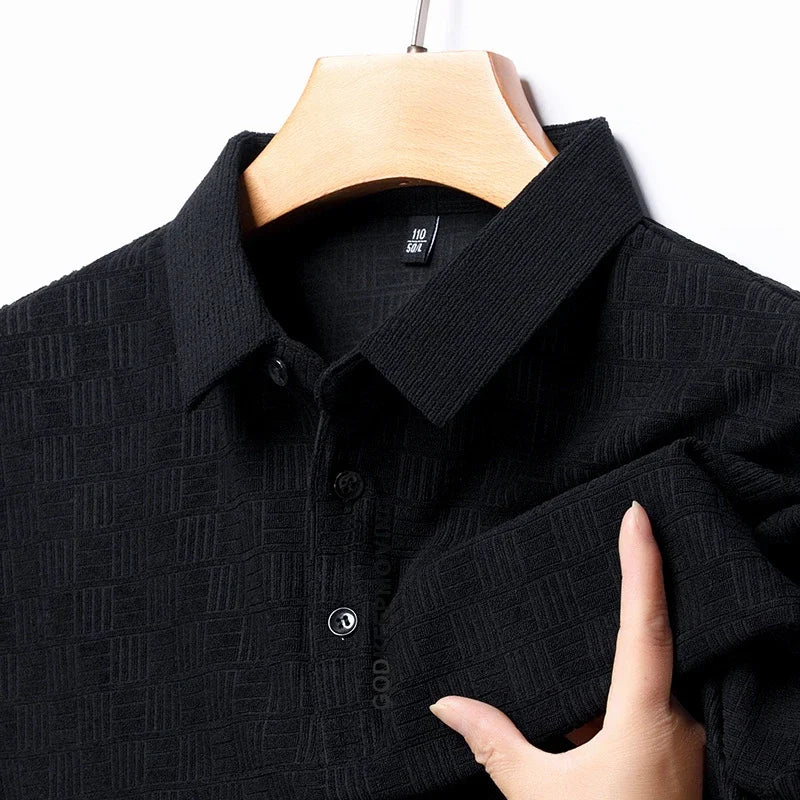 New Men's Business Casual Short Sleeved Shirt with Badge Solid Color Polo Shirt Fashionable Breathable Comfortable Versatile Top