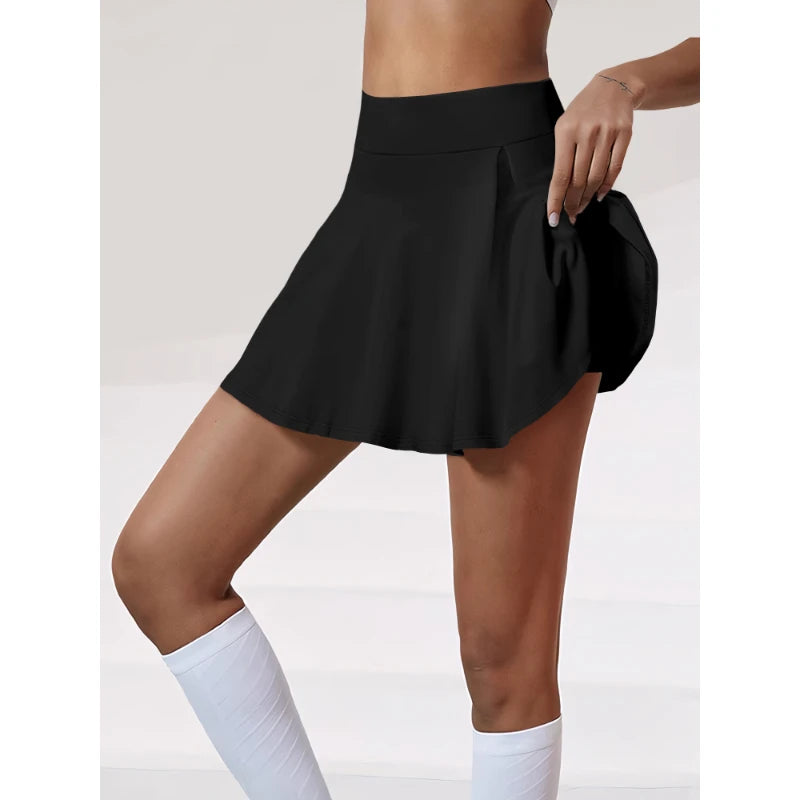 Ladies Skirts Sports Essentials Highly Stretchy Solid Colour Skirt Pants Double Layer Breathable Milk Silk Fabric Pleated Skirt