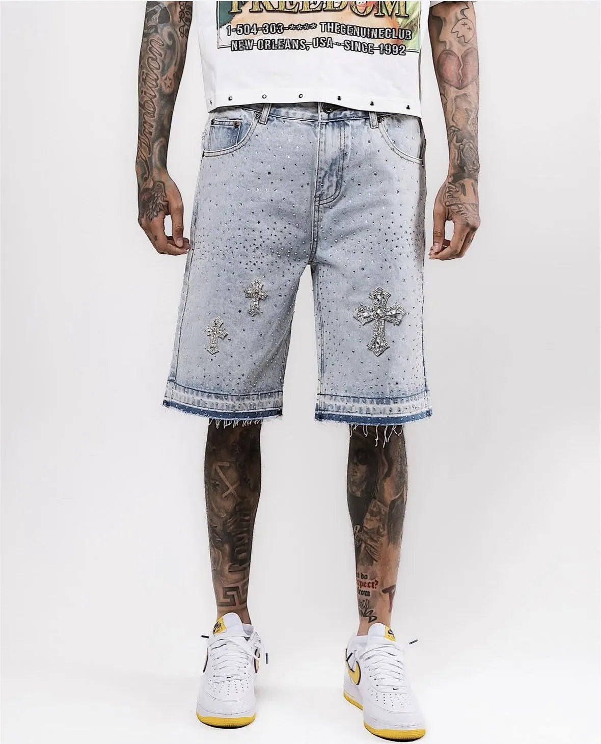 Oversized Iron Diamond Pattern Denim Shorts for Men Hip Hop Punk Low Waist Gym Shorts Streetwear Retro Gothic Y2k Sweatpants