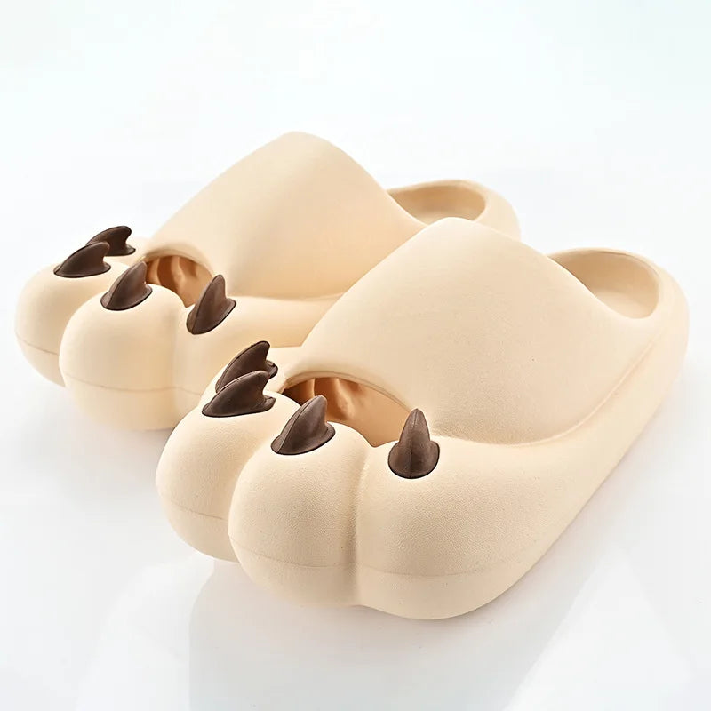 Women's Summer Slippers 2025 Beach Cute Cat's Paw Slippers Ladies Casual Comfort Flats Flip Flops Couple Home Slides Sandal